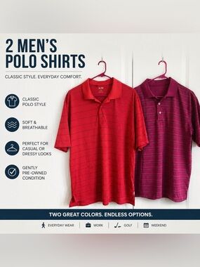 Men's Polo Shirt Bundle  - Red and Burgundy Stripe Men’s Large